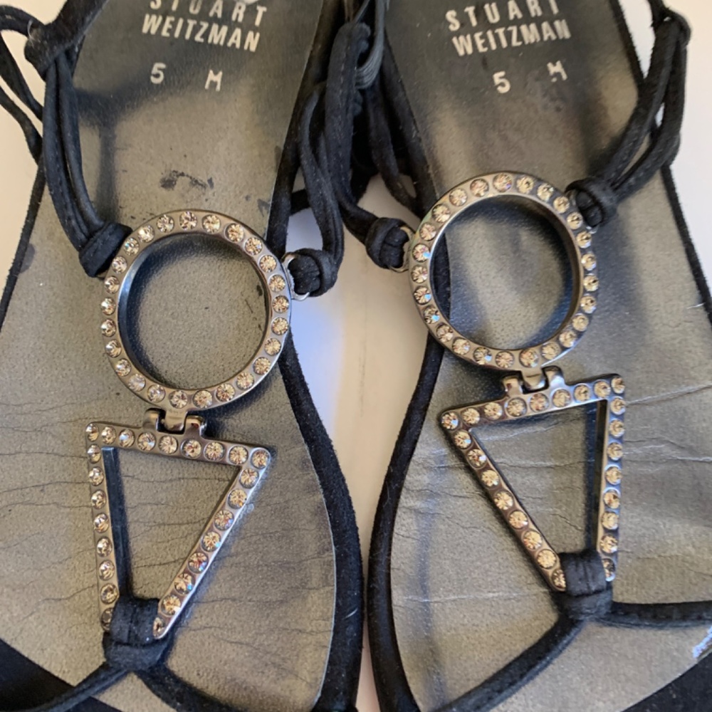 Stuart Weitzman Black Rhinestone Sandals 5M - Picture 3 of 3